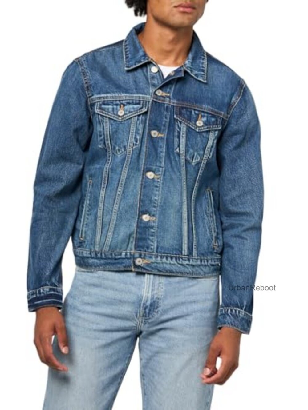 Men's Denim Trucker Jacket - Long Sleeve Button Front 100% Cotton